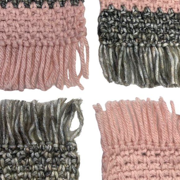 Mug Rugs Coasters Handmade Crochet Pink Gray Fringe Felt Back Set of 4 - Picture 7 of 11